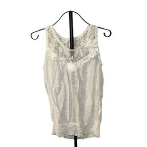 Edge White Lace Trim Tank Top Size L Cottagecore Boho Sheer Romantic